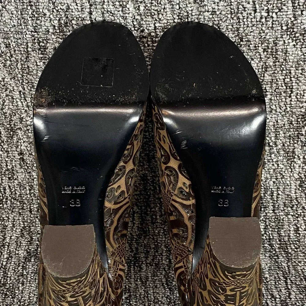 VTG 90s BIBA Italy Deco Laser Cut Out Leather Platform Mary Jane Heels Women 7.5